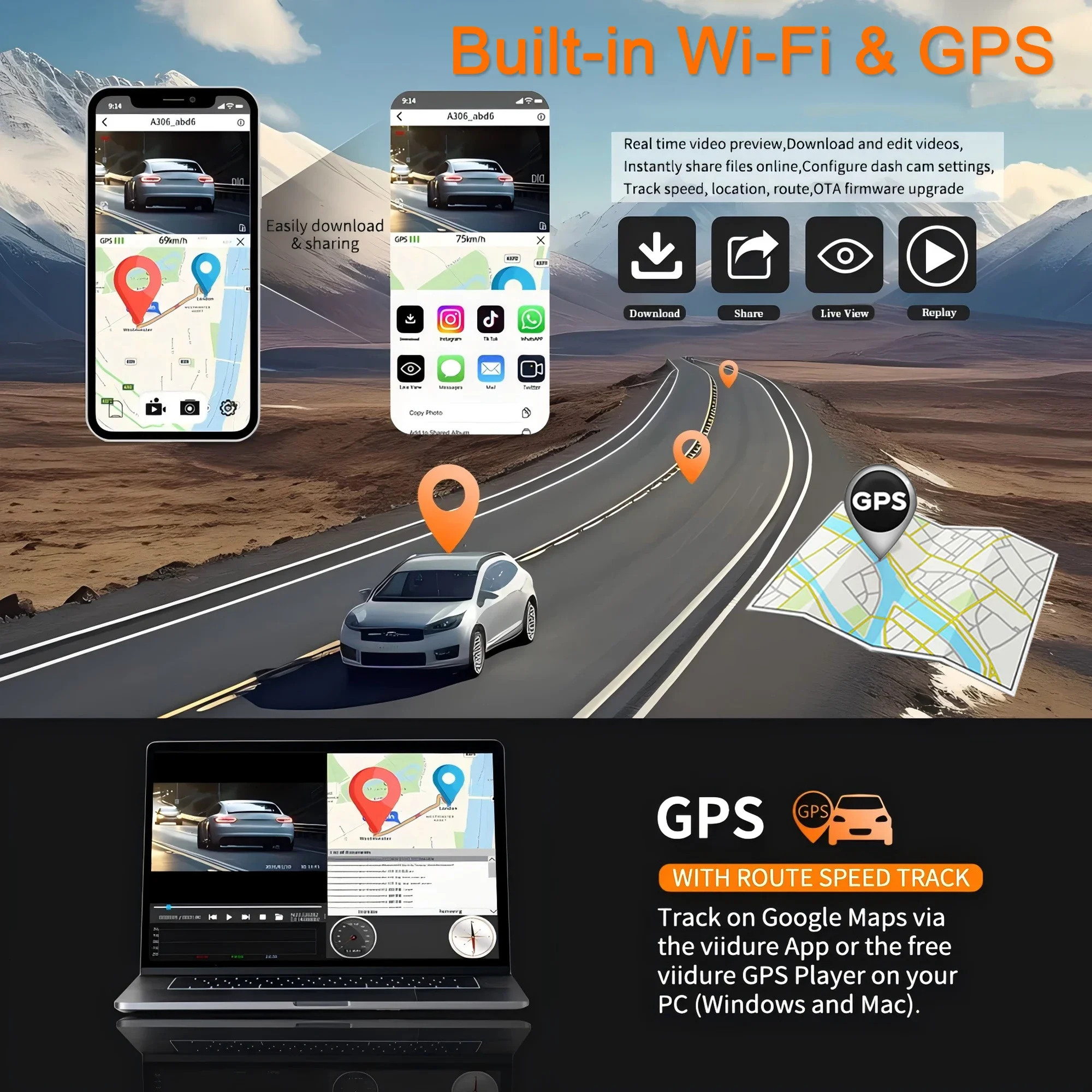 4채널 GPS 블랙박스 차량용 카메라 WiFi 야간촬영 DVR 360 ° 전면 왼쪽 오른쪽 후면 루프 녹화 24시간 주차 모니터 전면 이미지
