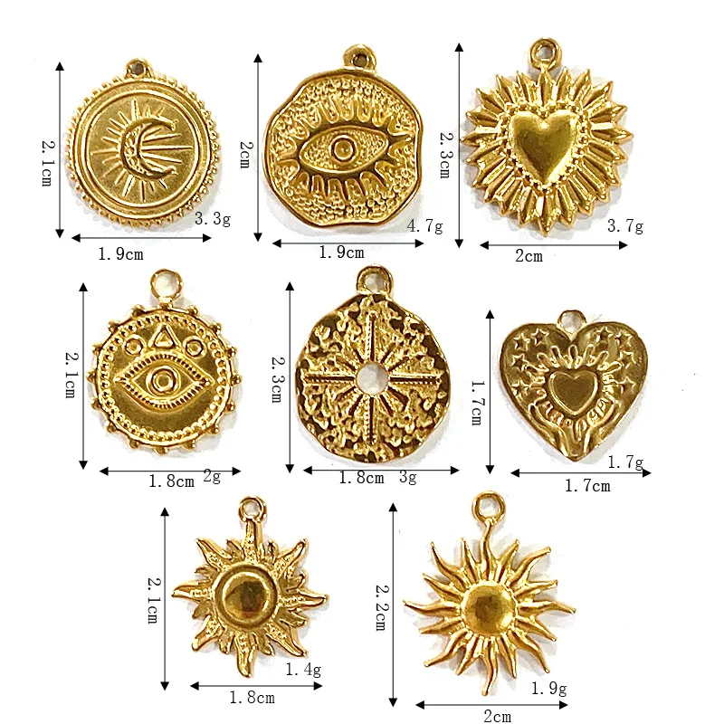 3/7pcs Vintage Matte Gold Stainless Steel Charms Sun Star Heart Pendant For Necklace Earring Diy Jewelry Make