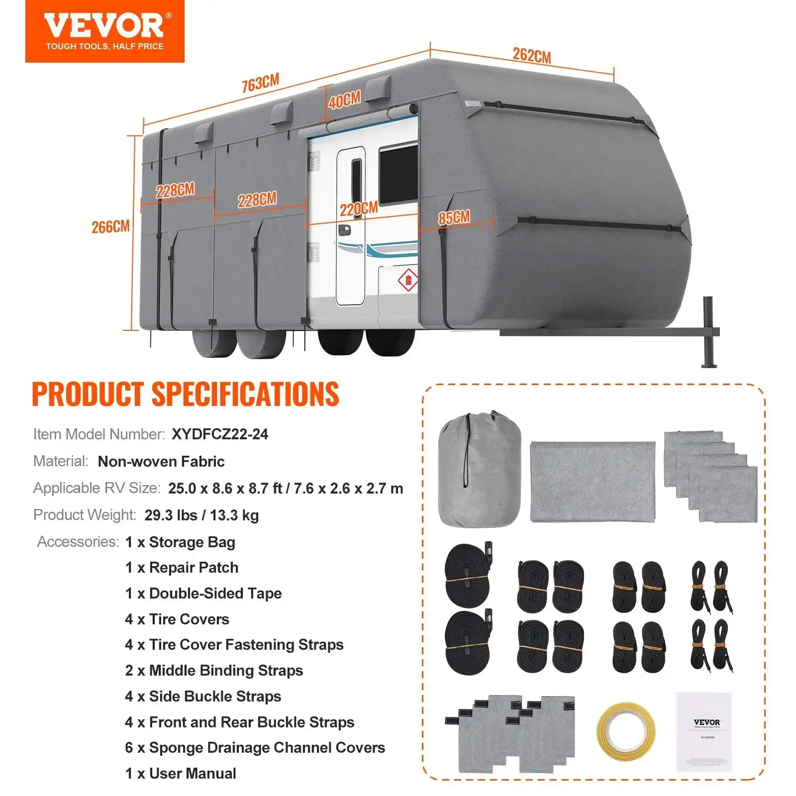 Trailer Travel RV-hoes 22-24 ft Klasse A Camperhoes Niet-geweven stof