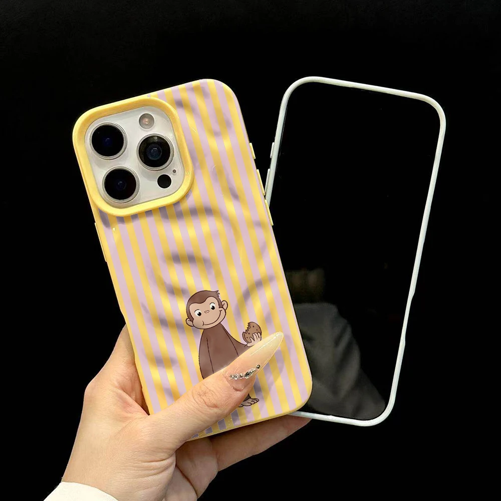 Gestreiftes lustiges Affen-Design Weiche Silikon-Handyhülle für iPhone 17 16 15 14 13 12 11 Pro Max 14 Plus 17Air Falten-Wellen-Design – Detail 6