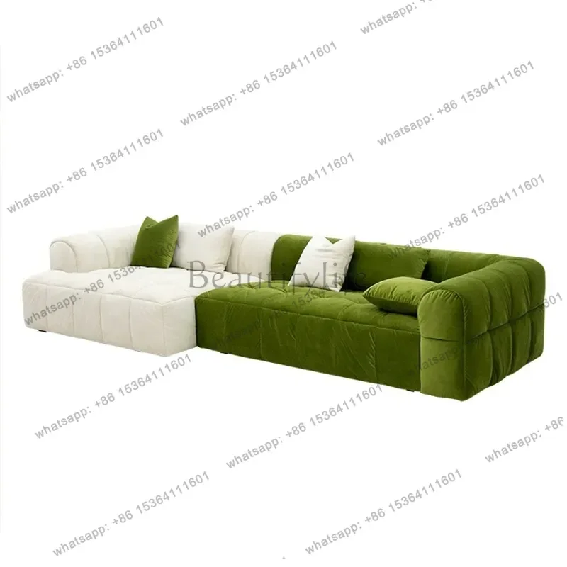 PG  Cream Style Modular Sofa Internet Celebrity Living Room Hotel Lamb Wool Furniture Solid Wood