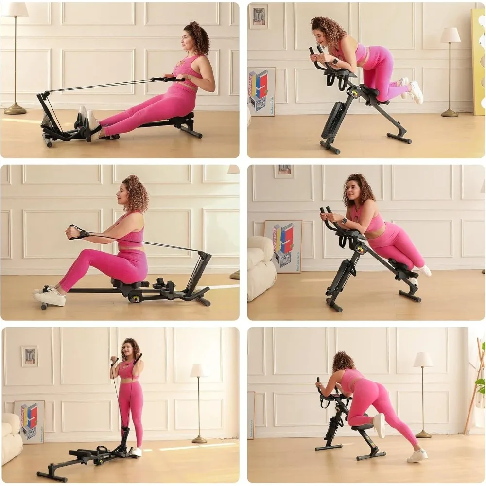 3 in 1 Rowing Machine, Ab Machine with Resistance Bands, Abdominal Trainers for Full Body Workout, Fitness FoldableEquipment
