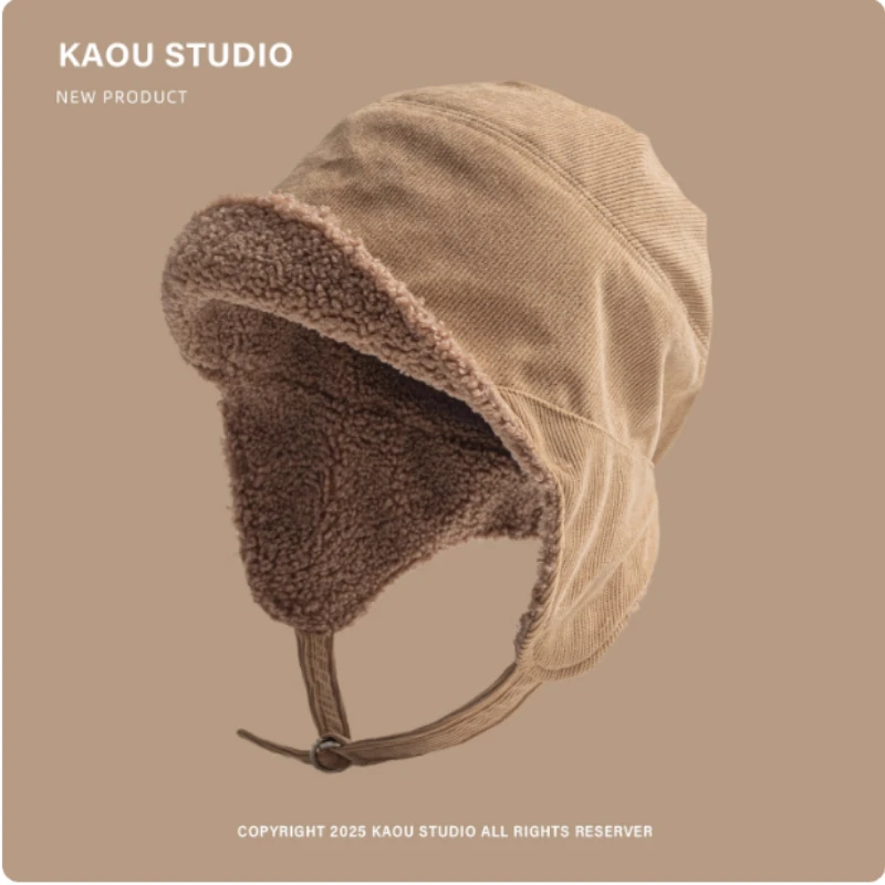 Японская однотонная вельветовая летающая шапка, зимняя мужская и женская уличная универсальная теплая защита ушей, велосипедные лыжные шапки-бомберы