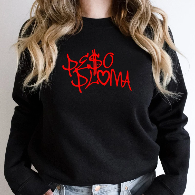 Peso Pluma Letter Women Sweatshirt Long Sleeve Graphic Hoodies Crewneck Jumper Loose Cotton Goth Clothes Unisex Dropshipping