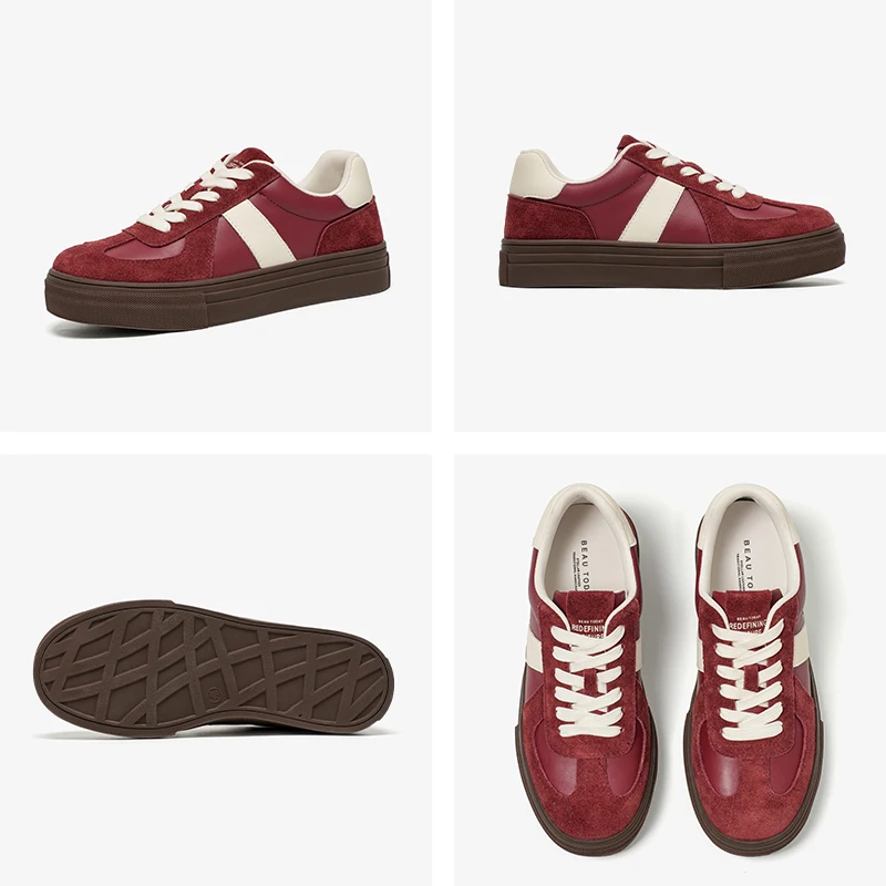BEAUTODAY Trainning Sneakers Women Cow Suede Leather Lace-up Patchwork Thick Sole Ladies Vulcanize Shoes Handmade 29918 - Image 6