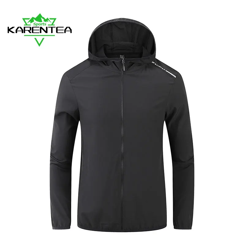 Karentea Running Jackets Hooded Reflective Men Gym Clothing Women Jogging Tracksuit Breathable Outdoor Sports Couple Coat Male