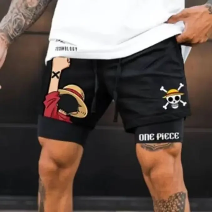 Summer boys anime ONE PIECE series printed cospaly shorts men's casual sports double beach pants