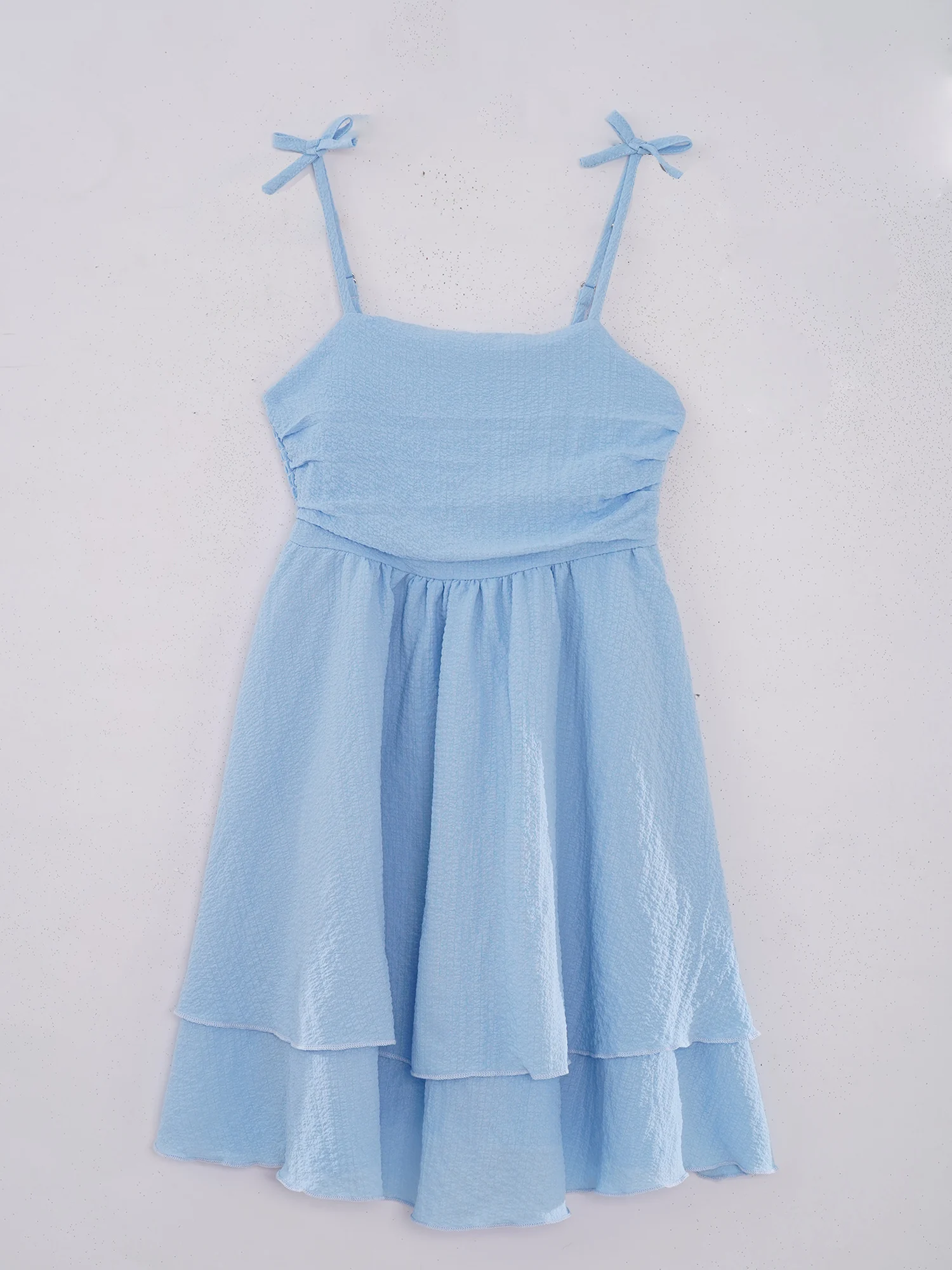 Kids Girls Summer Puff Bubble Dress Spaghetti Strap Sleeveless Flowy Ruffled Hem Princess Sun Dress for Beach Party Vacation