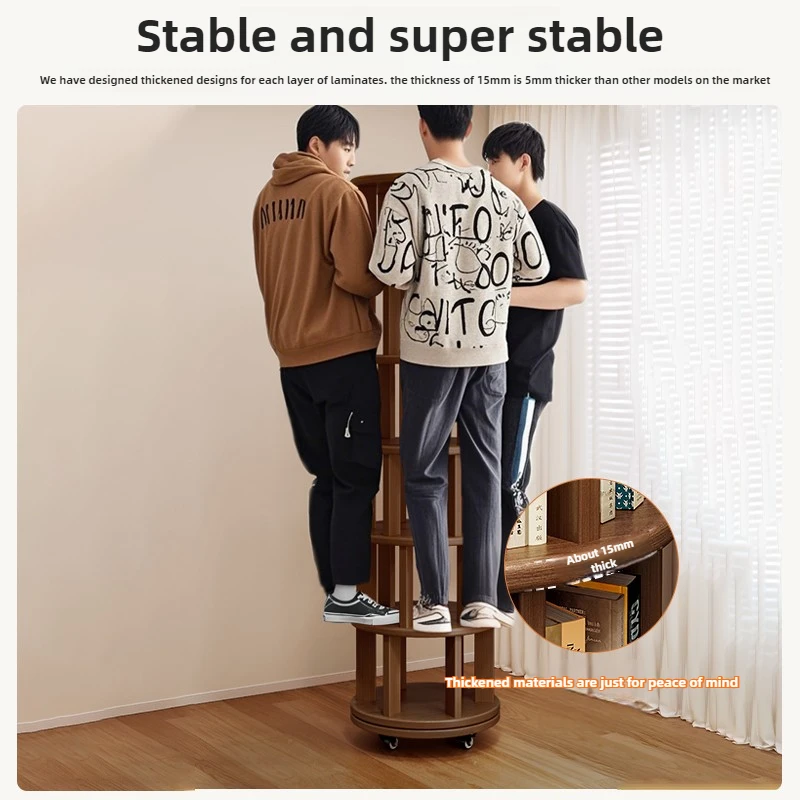 360-Degree Rotating Solid Wood Bookshelf: Floor-to-Ceiling, Wall-Mounted, Narrow Corner Cabinet image 3