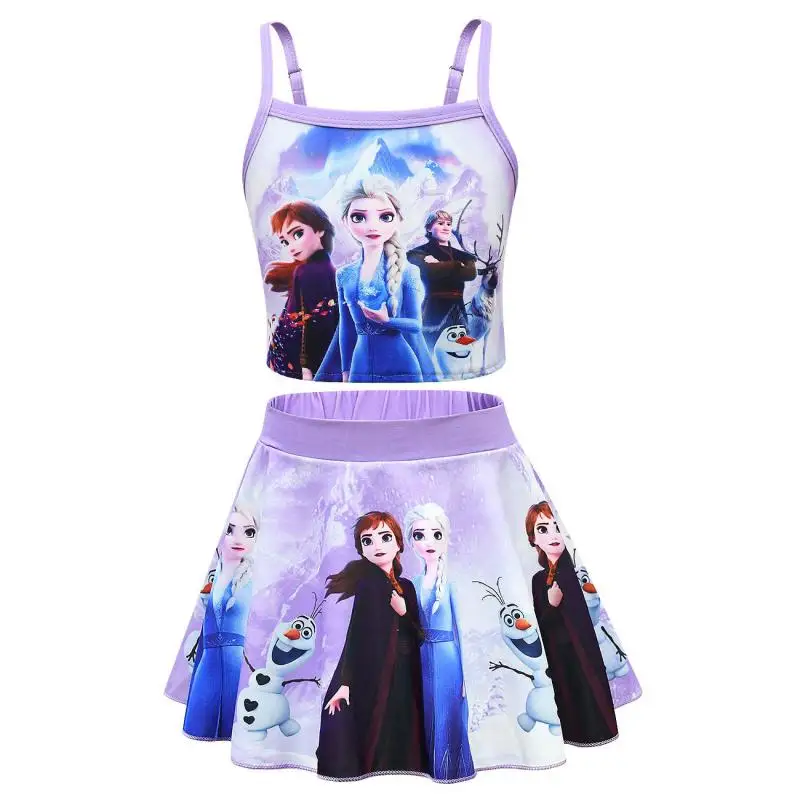 New Disney Frozen Elsa ice and snow fantasy  Children\'s swimsuit set  girl\'s swimsuit, suspender, vest, short skirt, two-piece s