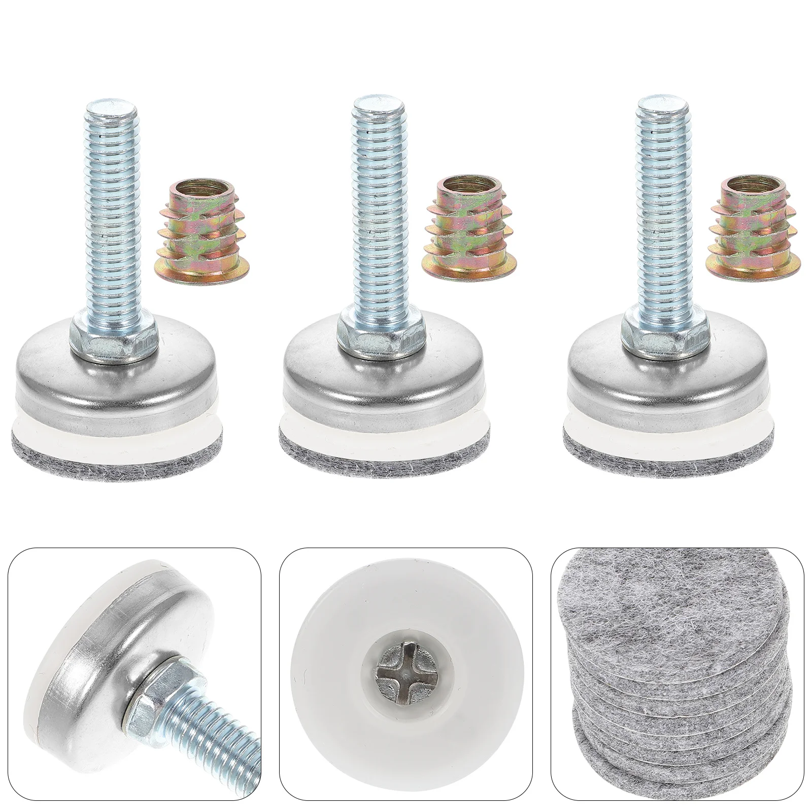 8 set Adjustable Leveling Feet For Furniture Heavy Duty 350Lbs Steel T-Nuts Threaded Inserts Floor Protector Felt Hardwood