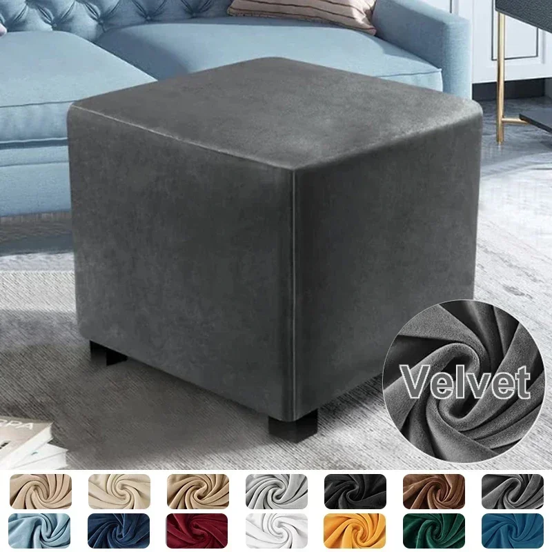 1PC épais velours carré Ottoman couvre extensible repose-pieds couverture banc tabouret couverture lavable meubles protecteur tabouret couvre S/M/L