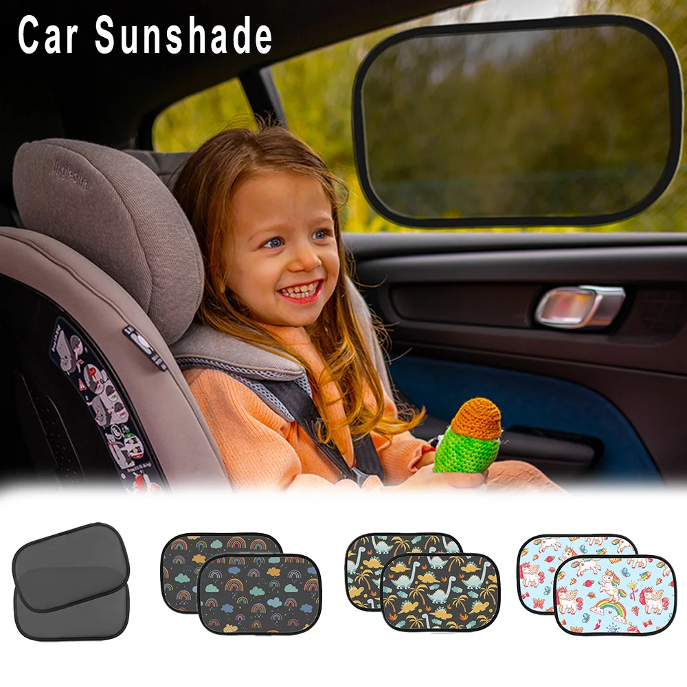Cute Dinosaur Car Sun Shades for Kids UPF 50+, Foldable Static Cling Window Cover, Heat & UV Protection, 2 Pack