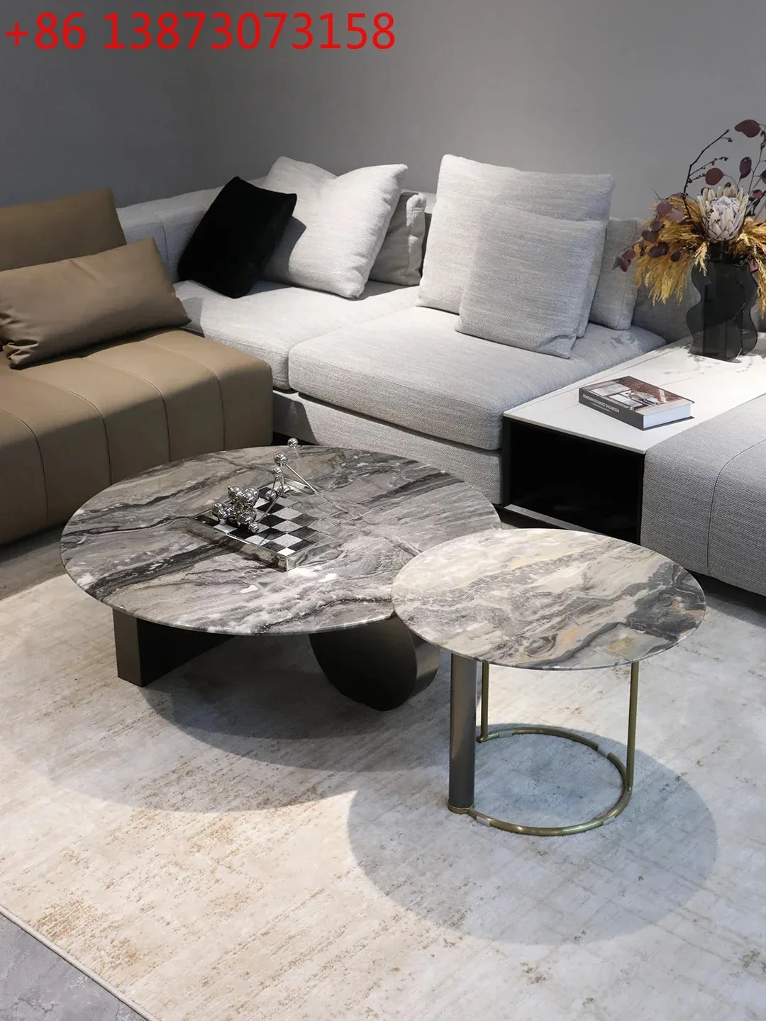

FG*Natural marble coffee table light luxury high-end living room household round tea table