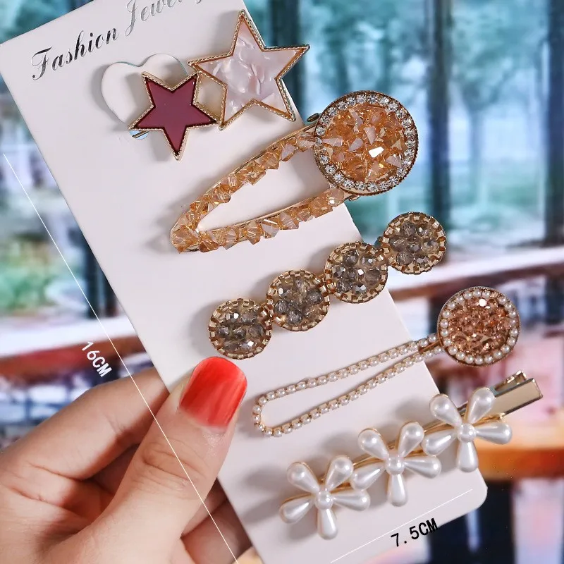 8pcs/5pcs/Set Colourful Inlay Rhinestone Hair Clip Fashiona Flower hair Accessories Hollow Out Starfish Metal Hair Pin