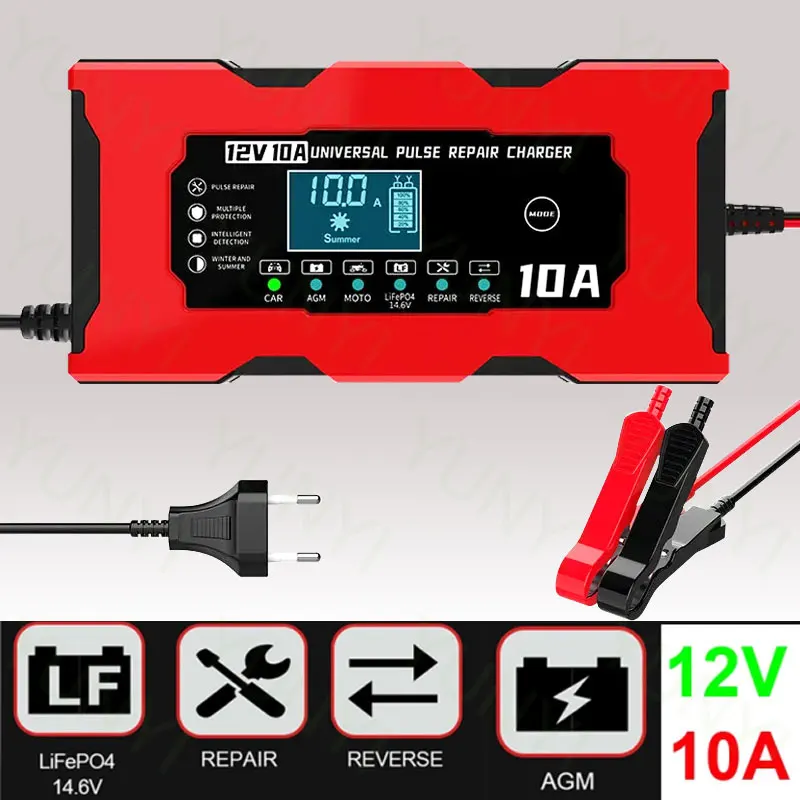 

12V 10A Smart Battery Charger 14.6V 10A Iron Lithium Charger For Lifepo4 Lead Acid AGM GEL PB Lithium Battery Pulse Repair