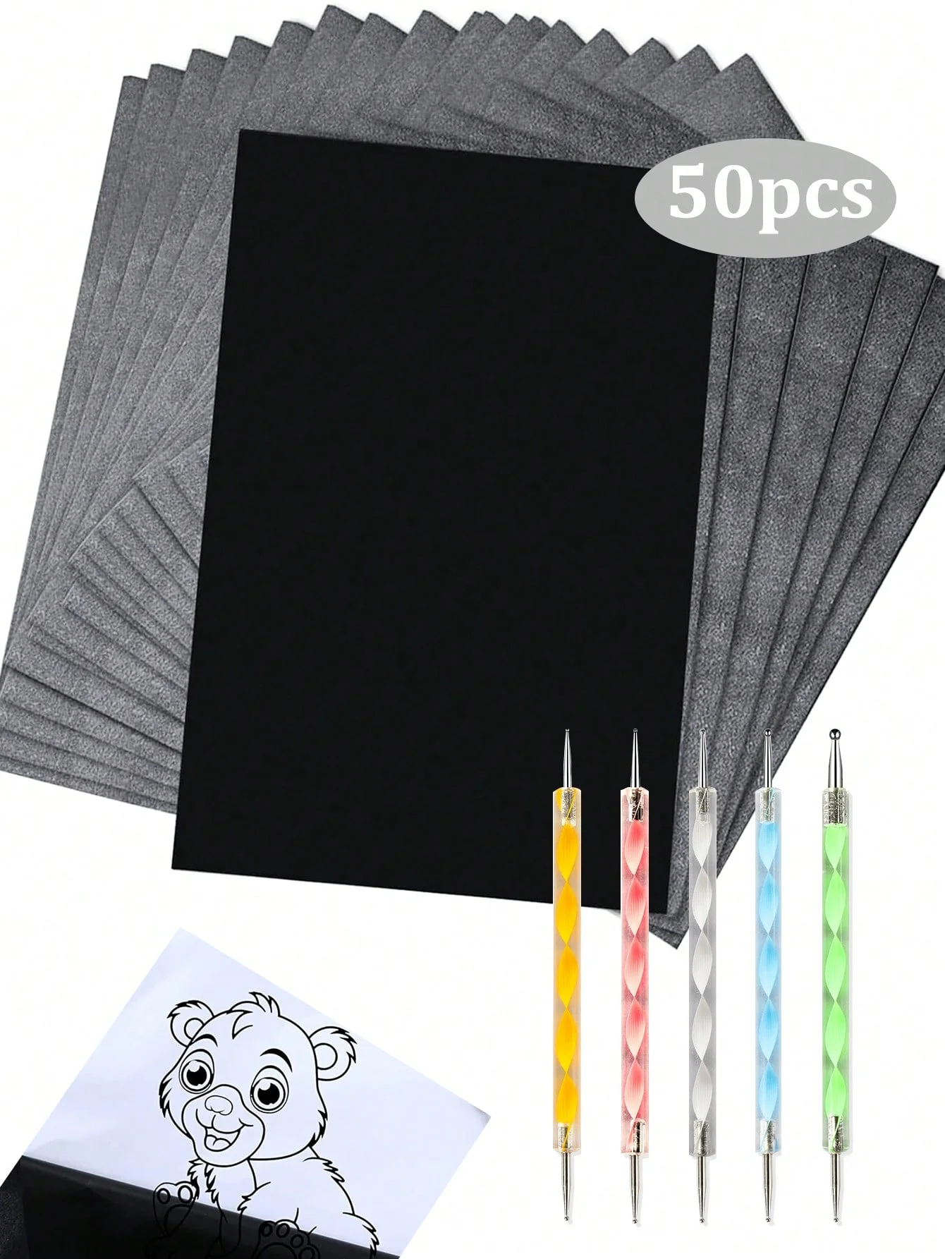 50 Sheets Carbon Transfer Copy Paper Carbon Graphite Paper and 5 pcs Embossing Dot Tools,Tracing Paper for Drawing Sewing Patter