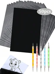 50 Sheets Carbon Transfer Copy Paper Carbon Graphite Paper and 5 pcs Embossing Dot Tools,Tracing Paper for Drawing Sewing Patter