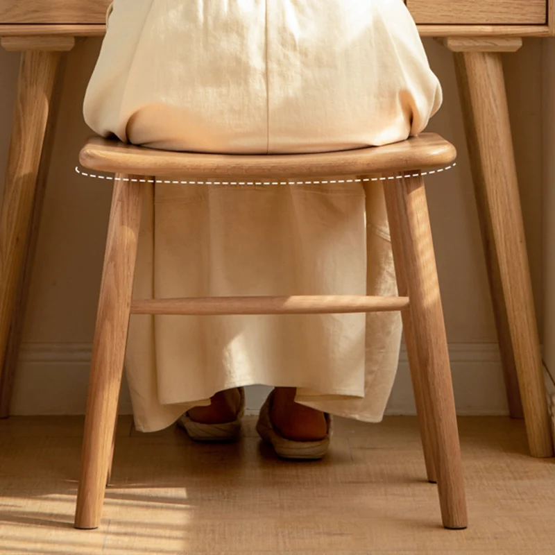 Red Oak Dressing Stool Household Bedroom All Solid Wood Makeup Stool Simple Nordic Sitting Comfortable Square