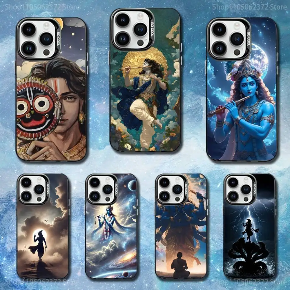 

God Lord Krishna Indian Phone Case For iPhone 11,12,13,16,14,15,Mini,Pro,XS,MAX Black Matte Shockproof Cover