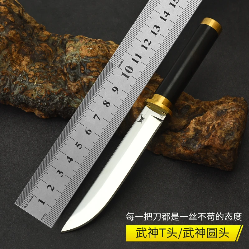 D2 Steel Tanto Blade Brass Ebony Handle Camp EDC Survival Self-defense Tactical Military Outdoor Hunting Straight Pocket Knives