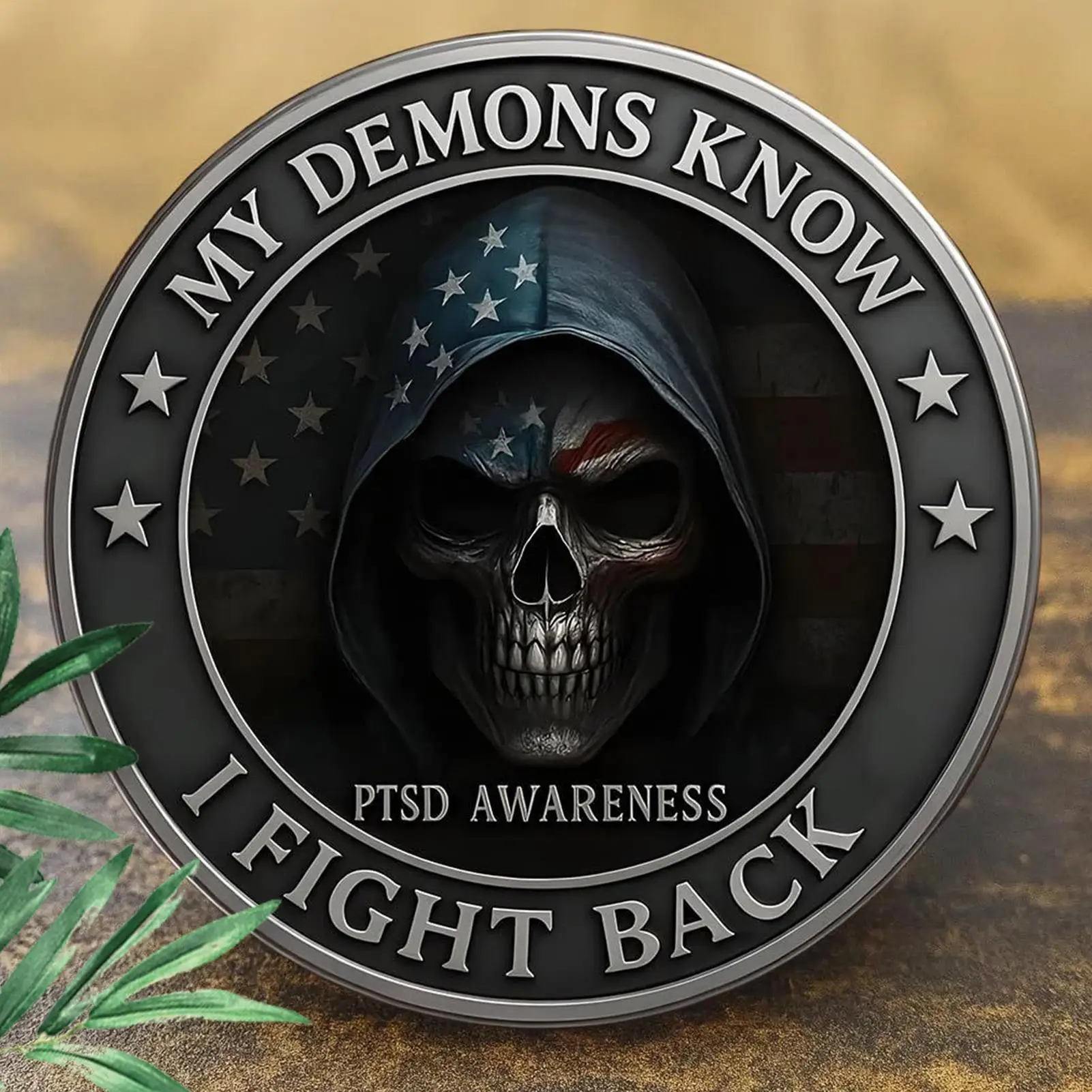 Mis demonios saben que lo lucha hacia atrás moneda de soporte de coraje recuerdo coleccionable de veteranos para decoración educativa del hogar regalo de vacaciones