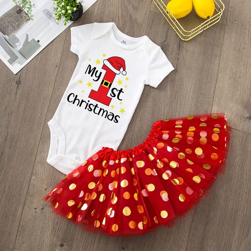 My First Christmas Newborn Girl Red Romper Jumpsuit Baby Girl Casual Short Sleeve Toddler Cake Dresses Christmas Best Gifts