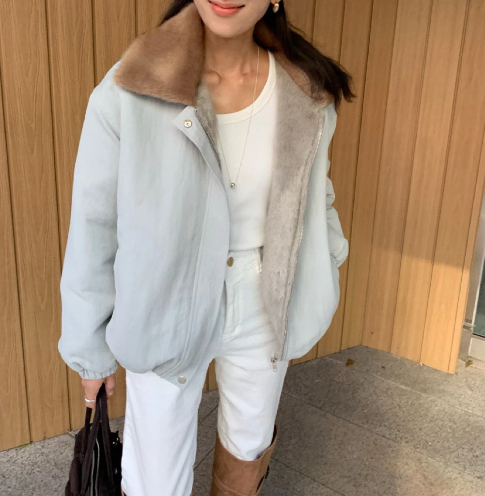 

Loose Fce Lined Jaet Dongda Gate Women's Faion Autumn Winter New Sle Cotton Outerwear Coat Long Sve Zipper Closure