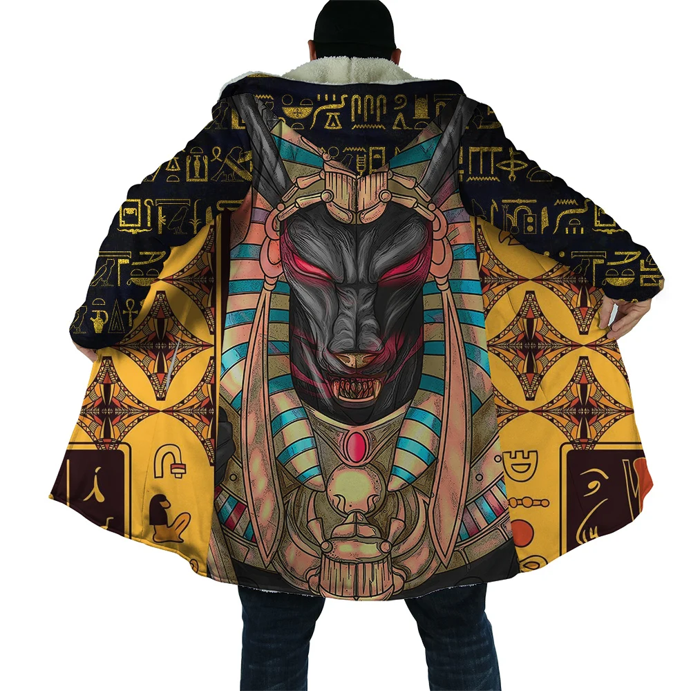 CLOOCL Men Fleece Cloak God Eye of Egypt Pharaoh Anubis Ancient 3D Printing Coat Hooded Windbreaker Loose Casual Hoody Jacket