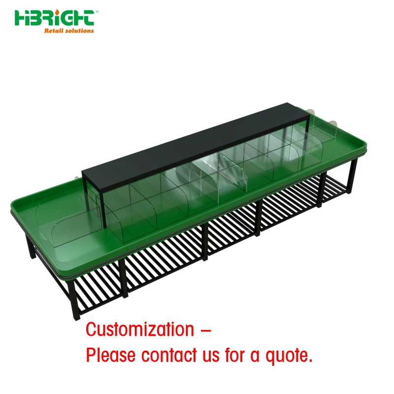 custom.Supermarket Retail Fruit Vegetable Storage Wooden Double-Sided Freestanding Heavy Duty Supermarket Rack 5-Shelf