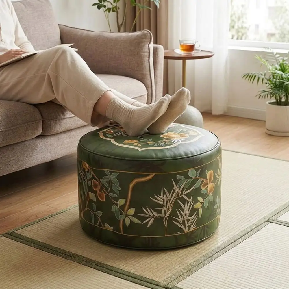 Multi-functional PU Leather Footstool Cover Large Capacity Bohemian Style Sofa Stool Cover Round Waterproof Storage Bag Bedroom view 5
