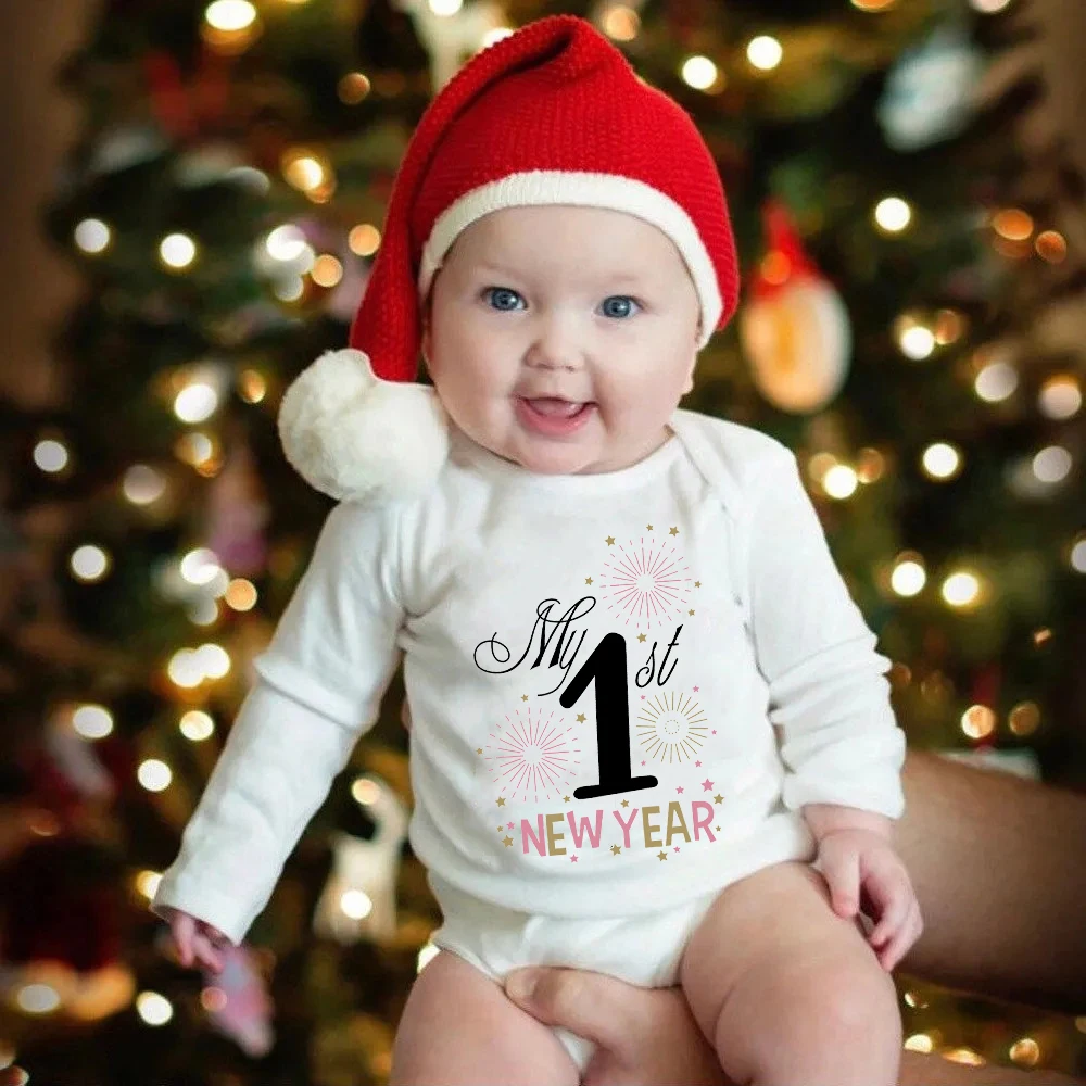 My First New Year Baby Bodysuit Infant Romper Outfit Toddler Long Sleeve Jumpsuit Boys Girls Clothes Newbron Holiday Shower Gift