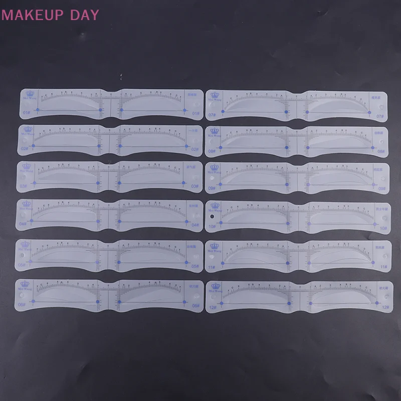 12PCS Reusable Eyebrow Shaper DIY Soft Ruler Brow Definer Eyebrow Stamp Card Soft Ruler Stencil  Makeup Tool For Man