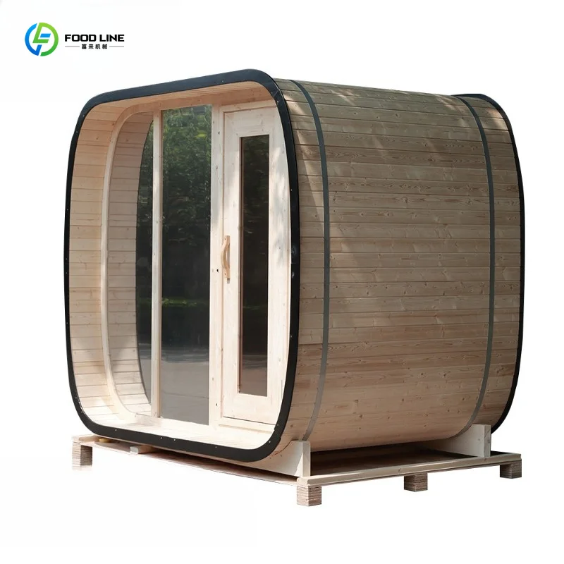 Customized  Pine Solid Wood Sauna, Modern Professional Charcoal Type, 2-4 Person Outdoor Cabin with Panoramic View for Villa