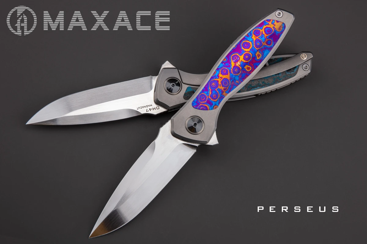 Maxace Perseus CPM-MAGNACUT Timascus Inlay Folding Knife Tactical Survival Knife for Hunting Camping Fishing Fruit Cutting Tool