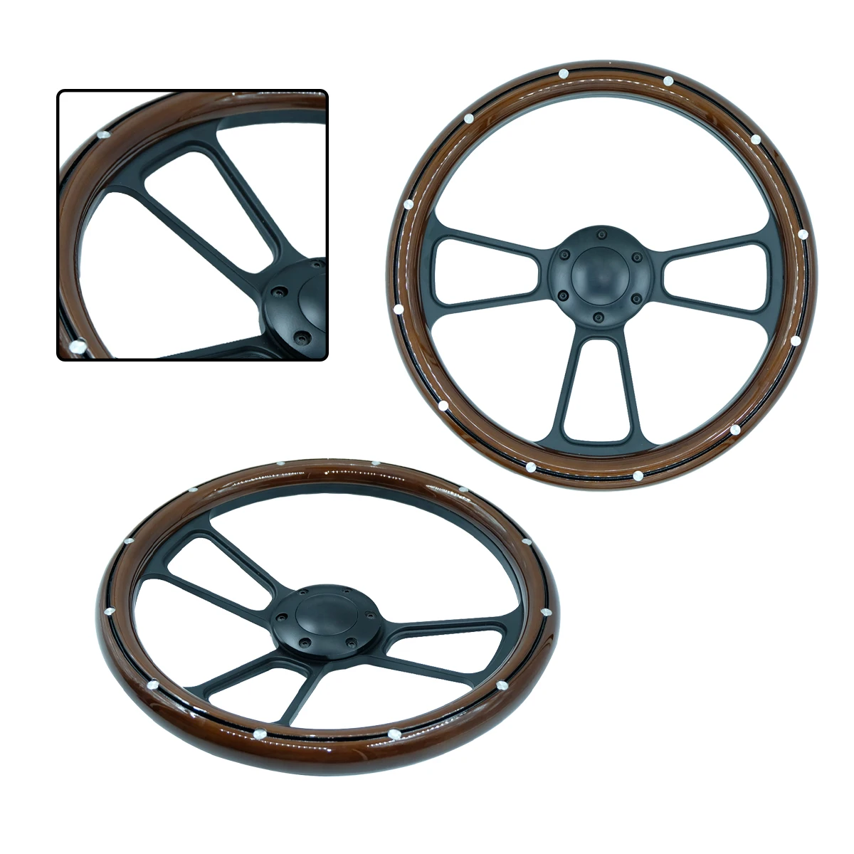 15 Inch 380MM Antique Style Real Wood Rivet Decorated Racing Car Steering Wheel Modification Accessory