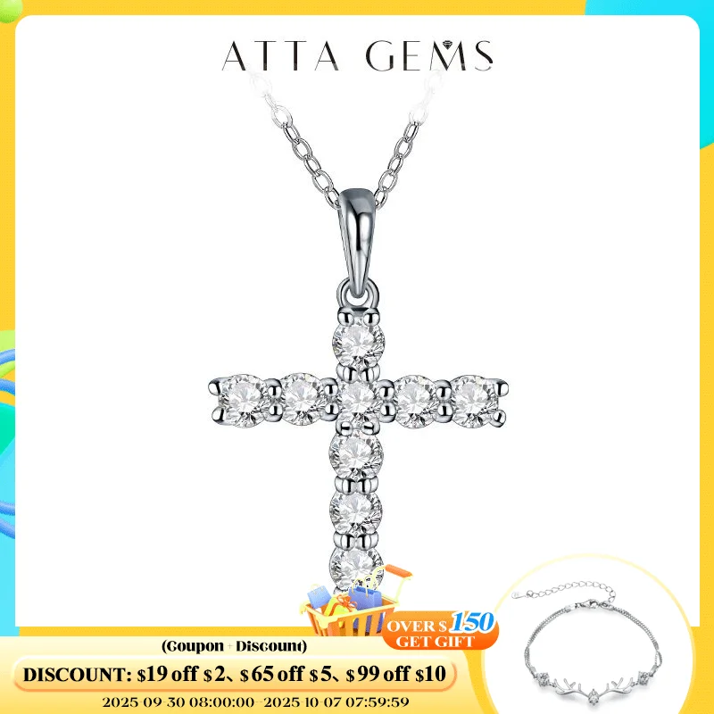 

Attagems Handmade Cross Pendant Moissanite Solid Sterling 925 Silver Necklace For Women Luxury Jewelry for Engagement Christmas