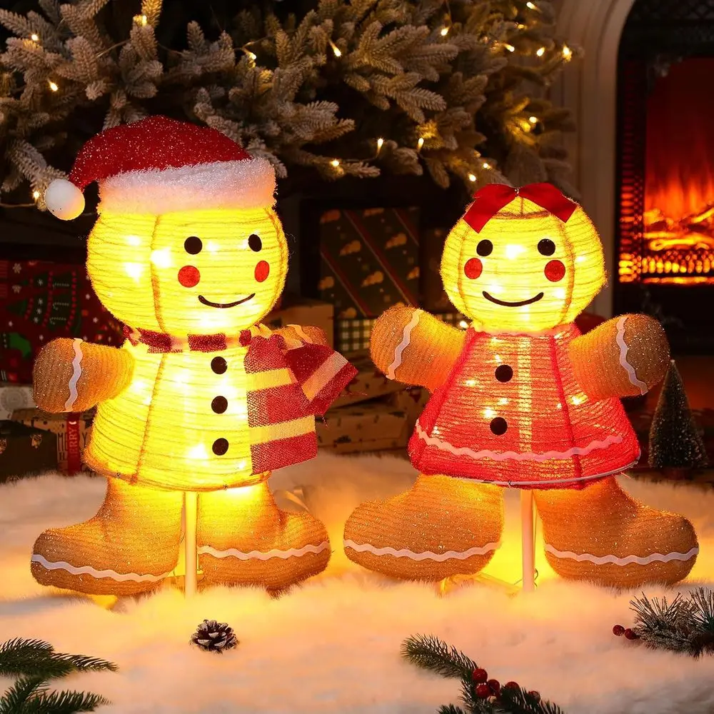 مضيئة 3D الزنجبيل رجل في الهواء الطلق عيد الميلاد الديكور، منبثقة للطي لقضاء عطلة ساحة الحديقة أو الاستخدام الداخلي #3