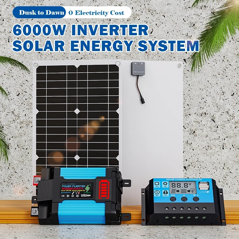 Komplettes Solarsystem-Kit, 6000W 220V Wechselrichter, 100A Regler Energiesystem mit USB, Geeignet für Outdoor, Wohnmobil.