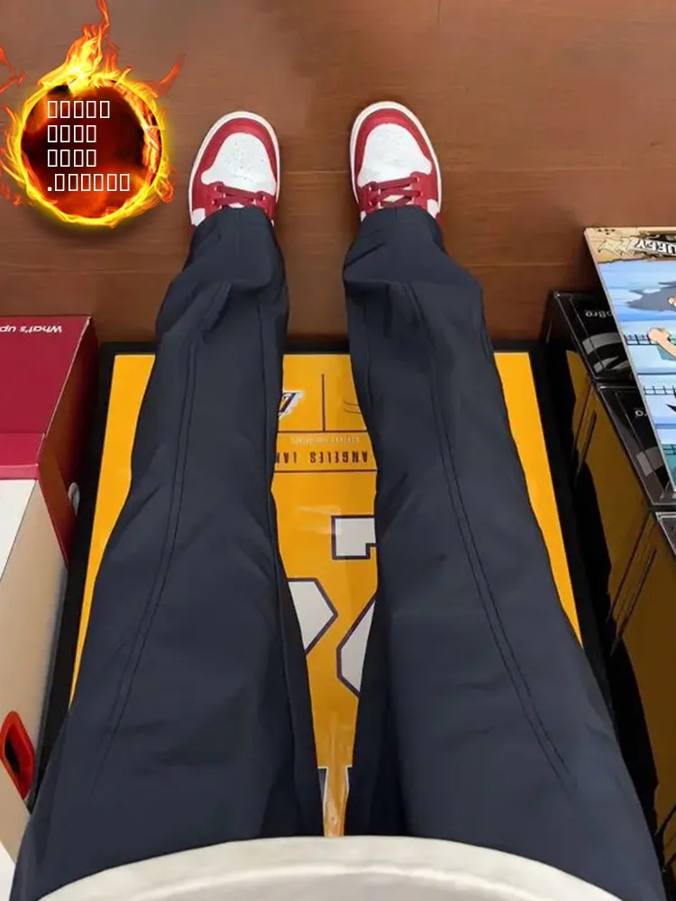 

Bla Fce Lined Casual Hiking Pants Men's Autumn Winter Straight Leg Outdoor Windproof Trousers American Workwear Sle