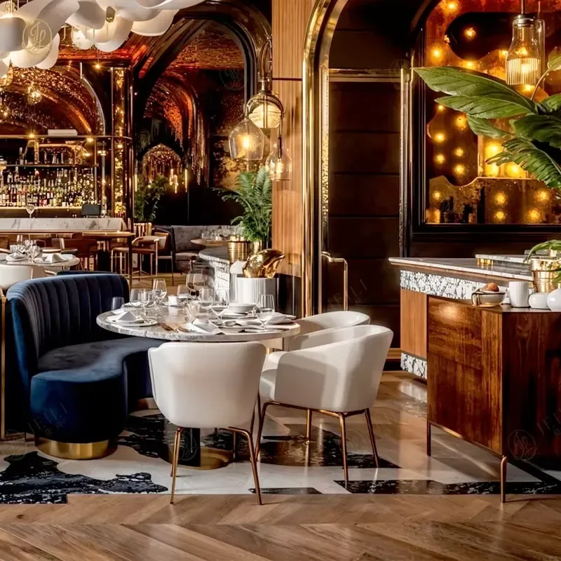 High End Coffee Shop Table and Chairs Set Arabic Commercial Modern Restaurant Booth Bench Seating Cafe Furniture