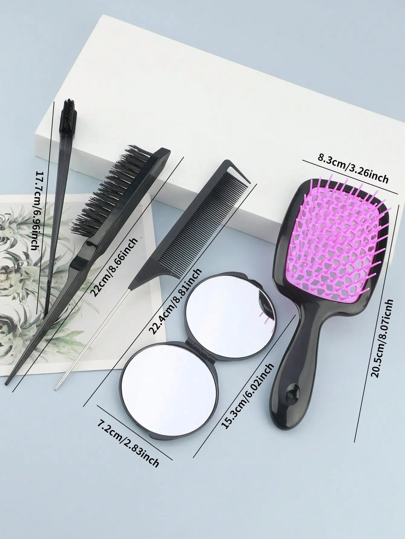 5-Piece Set:Hollow Air-Cushion Comb,Tapered-Tip Hair Comb,Edge Control Brush,Spray Bottle,Hair Styling Tool Set