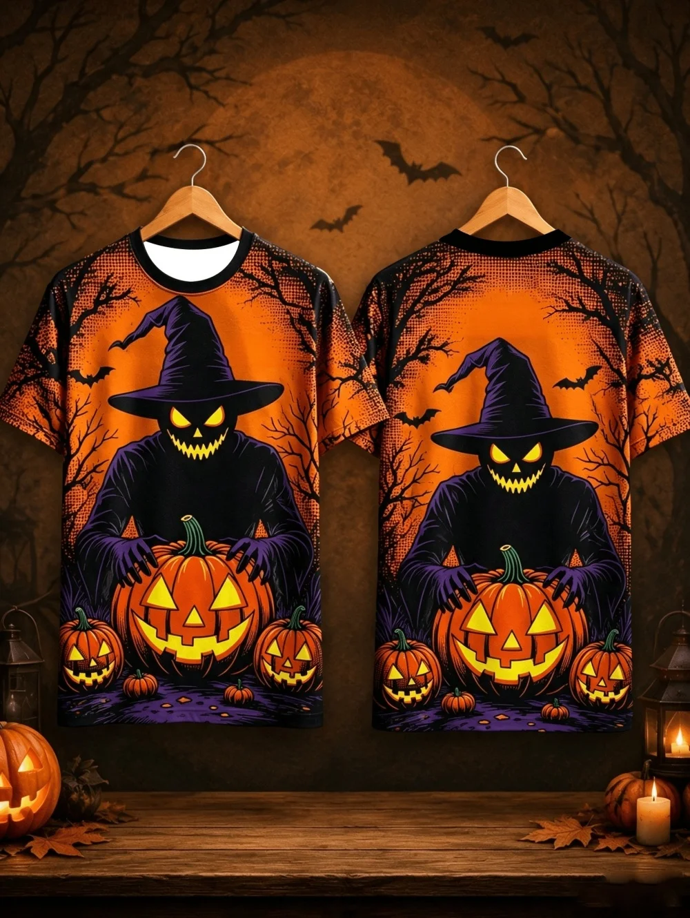 Men's Fashion Summer T-Shirt Crew-Neck Short-Sleeve T-Shirts Death Pumpkin Bat Halloween Dark Horror Themed Gift for Men Tops