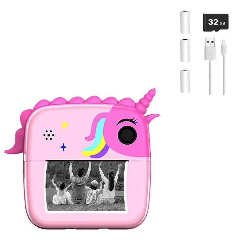 Leuke cartoon ontwerp instant camera, 1080P HD digitale camera met print fotopapier, verjaardagscadeau speelgoed voor 3-12 jaar oud