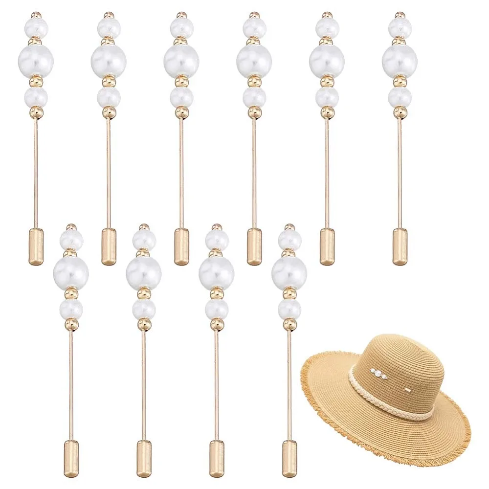 Vintage Hat Pins Stick Lapel Pin Plastic Imitation Pearl Brooch Brass Long Handle Pin Accessories for Tie Scarf Badge Hats Suits