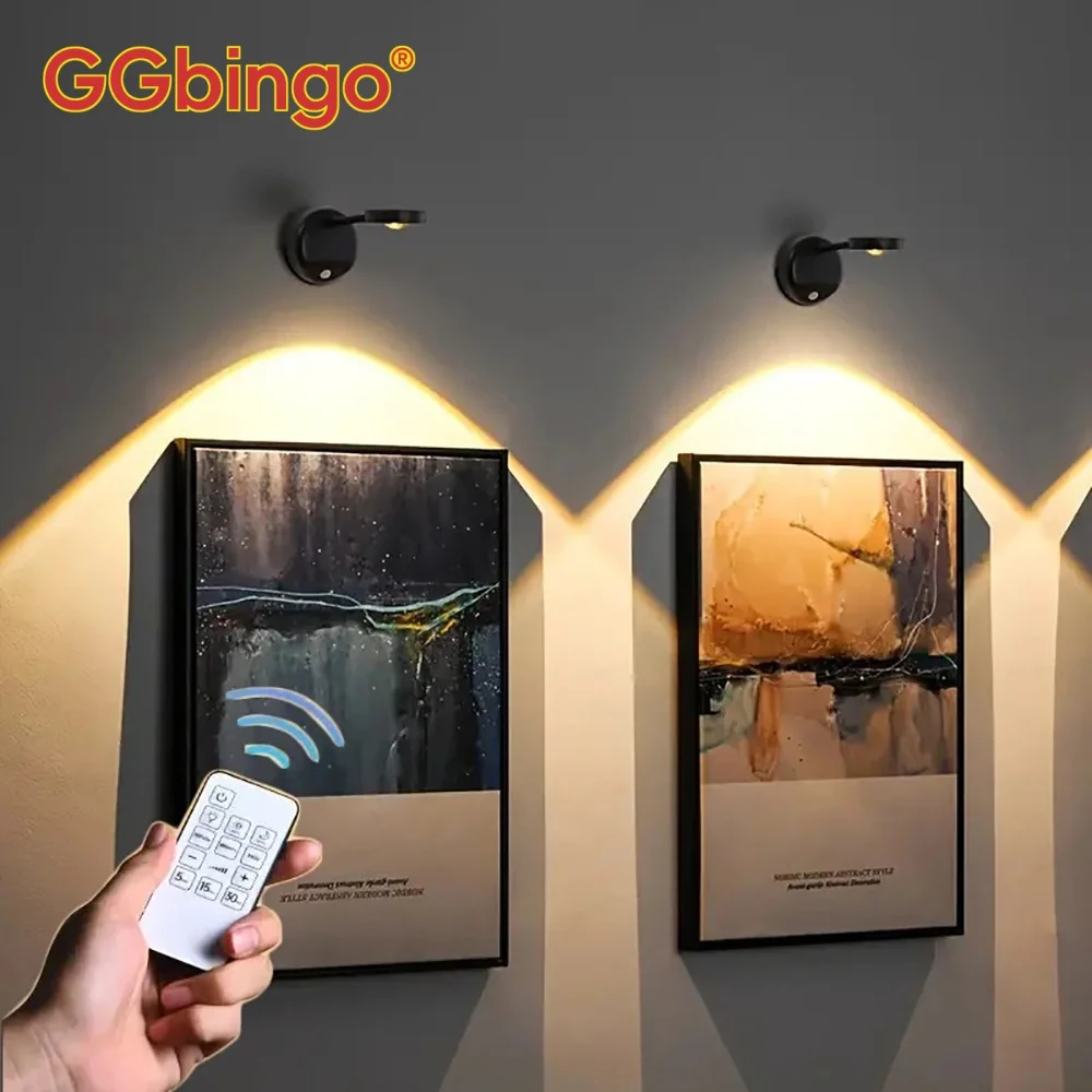 GGbingo USB Rechargeable Intelligent Human Sensing Wireless Wall Light Dimmable Led Spotlight for Lighting Paintings JJ3923