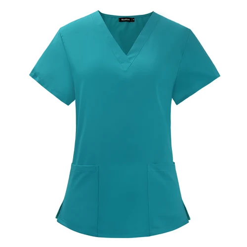 Imagen 2 del producto Uniforme de salón de belleza elástico transpirable LICRA accesorios de enfermera moda Slim Fit Tops verano monos de laboratorio ropa exfoliante Mujer