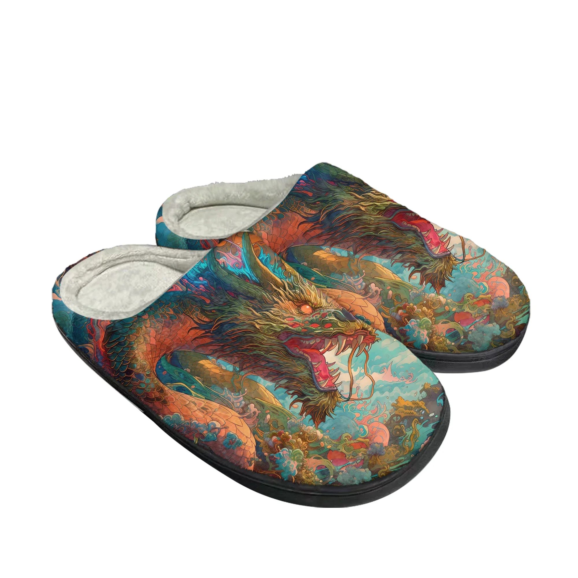 Pantuflas de Algodón con Diseño de Dragón Chino, Pantuflas de Casa para Hombre, Mujer y Adolescente, Pantuflas de Felpa para Dormitorio, Cálidas y Casuales, Hechas a Medida