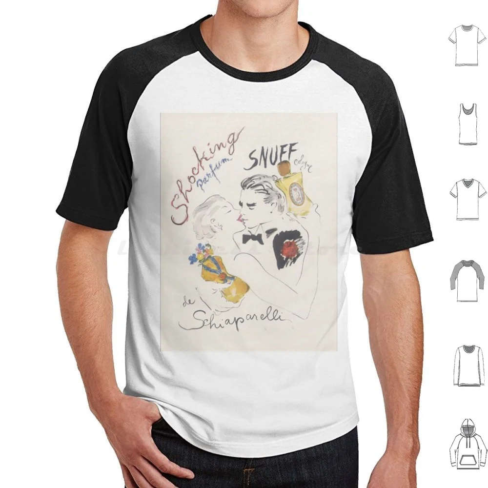 T-shirt en coton 6XL, cool et vintage, avec l'imprimé Shocking Parfum Snuff De Schiaparelli, style classique et rétro.