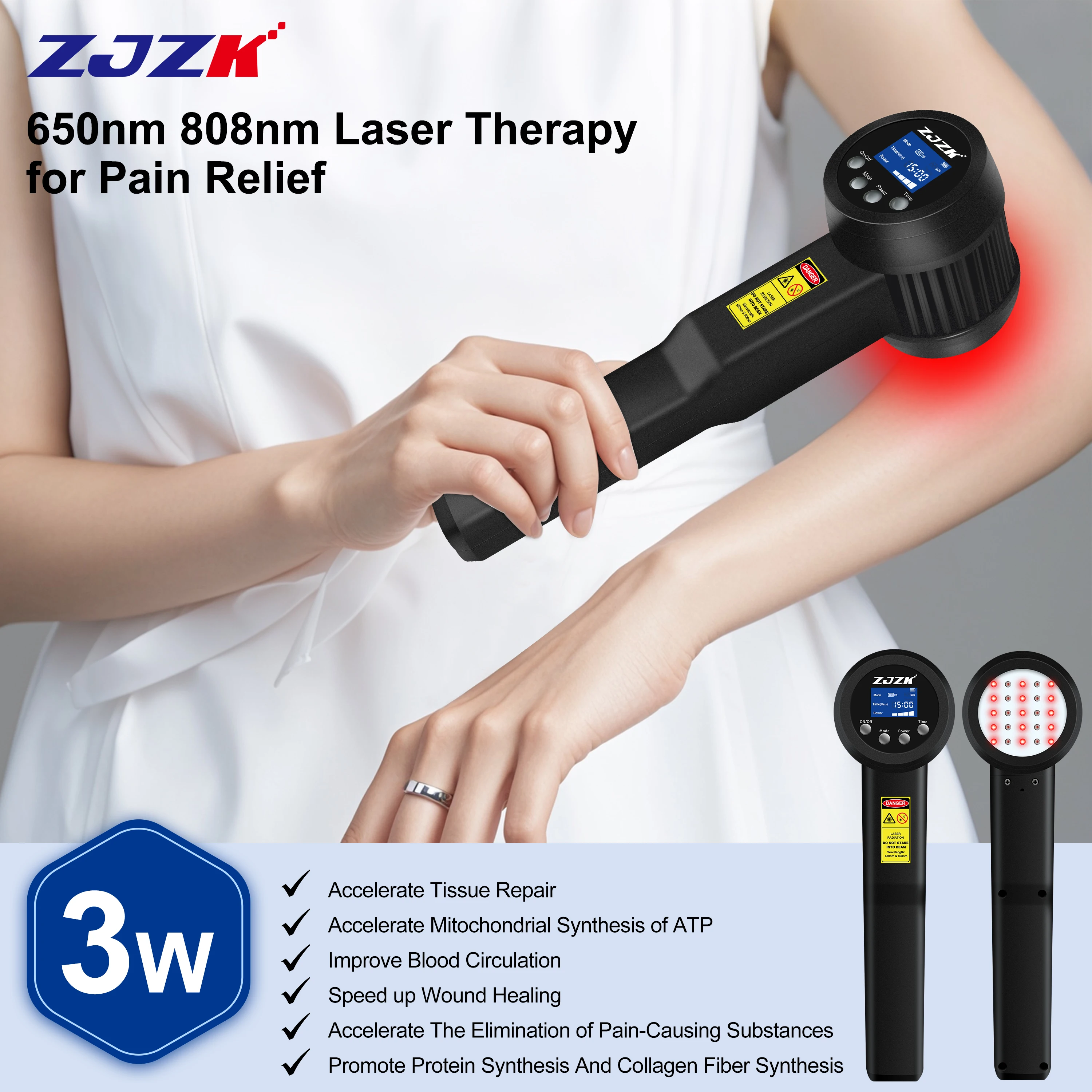 ZJZK Laser Treatment Laser Treatment For Neuropathy Mayo Clinic 650nmx15diodes+808nmx10diodes Handheld Therapy Device Wrist Pain